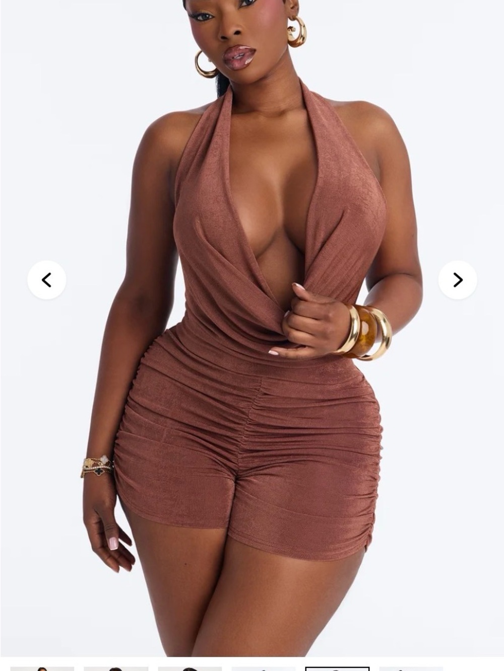 Fashion Nova Brown Ruched Halter Mini Dress - Picture 6 of 7